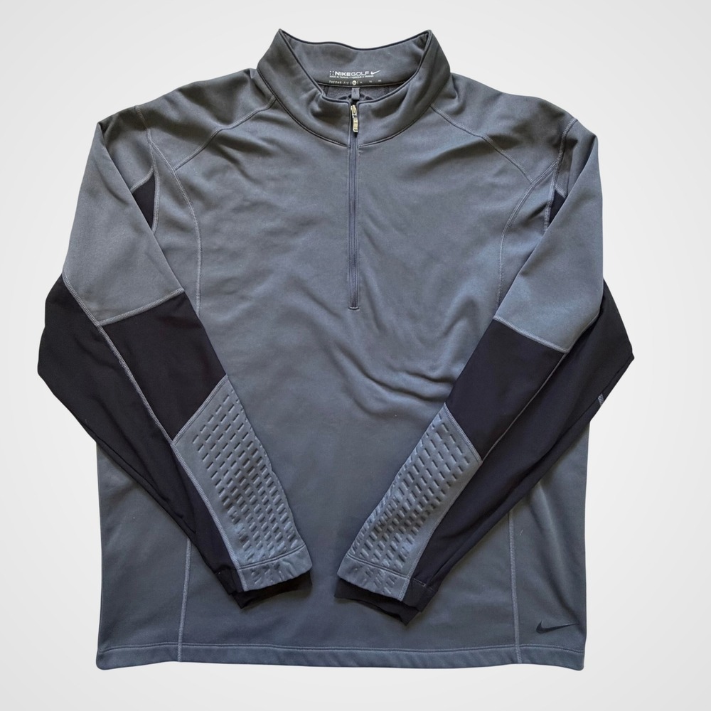 Nike Golf Therma-FIT Mens XL Quarter‎ Zip Pullover Gray Black Colorblock Fleece